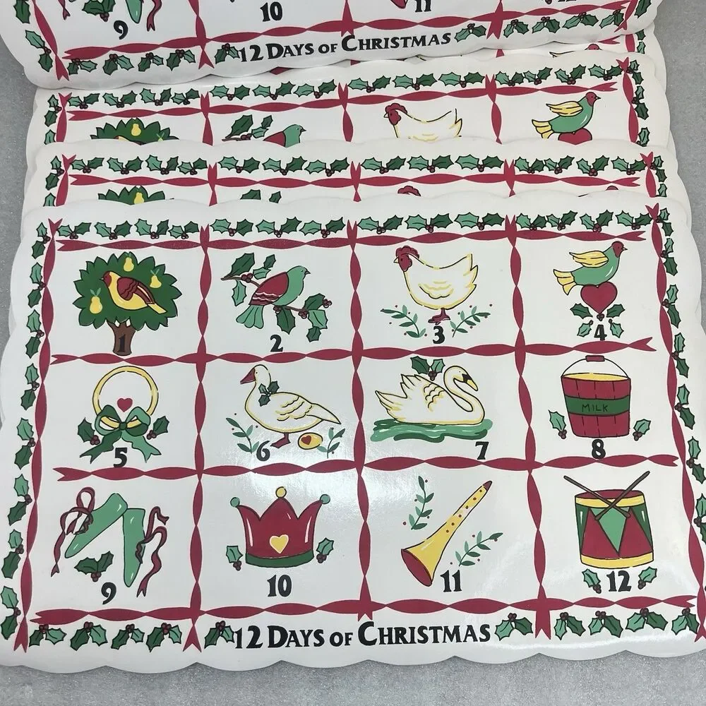 Vintage Town and Country Vinyl Placemats 12 Days Of Christmas Set of 6